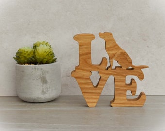 Handmade Oak LOVE Sign with Labrador – Freestanding Dog Ornament