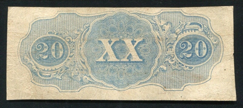Civil War 1862 CSA Confederate States of America 20 Bill Antique Note Money Currency image 2