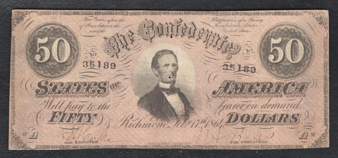 Civil War Era CSA Confederate 50 Dollar Note Bill Antique Currency Money - Etsy