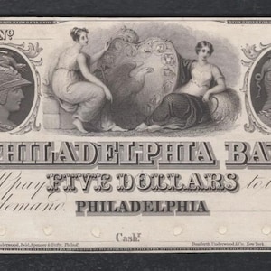1800s 5 Dollar Pennsylvania Bank Note Money Currency