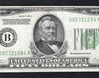 1928 US 50 Dollar Bill Federal Reserve Note Money Vintage Currency w/ Ulysses S. Grant