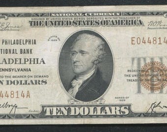 US 1929 10 Dollar Federal Reserve Bank Currency Note Bill Money Alexander Hamilton