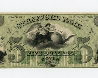 1800s 5 Dollar New Hampshire Bank Note Bill Currency Money