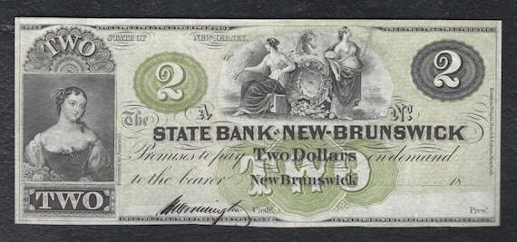 1800s Two Dollar New Jersey Bank Note Bill Antique Currency Money