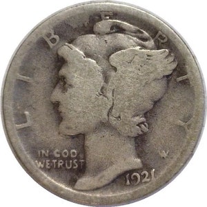 1921 10-cent Mercury Dime Silver Coin