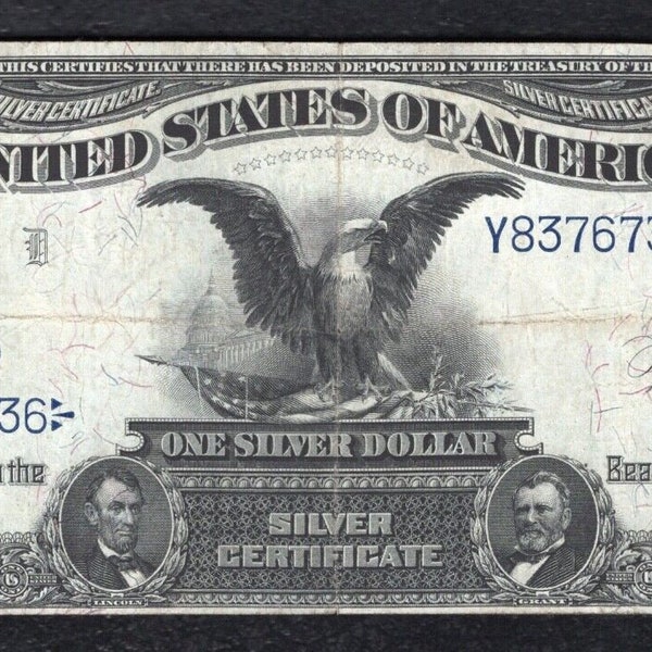 1899 US One Dollar Bill Silver Certificate Antique Money Note Currency