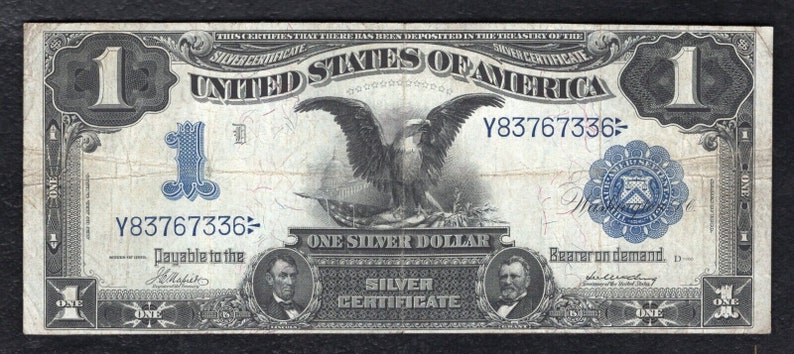 1899 US One Dollar Bill Silver Certificate Antique Money Note Currency image 1