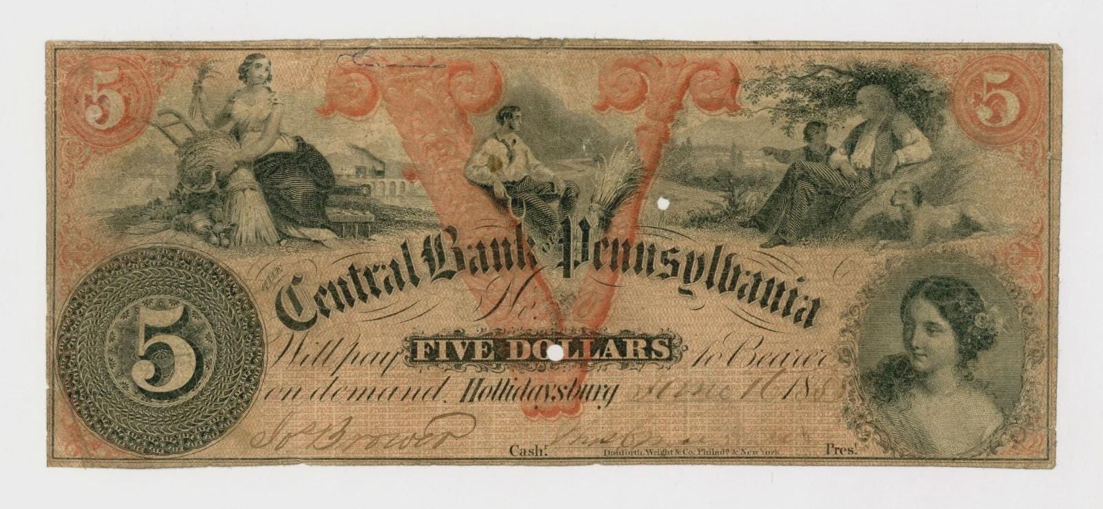 【R&B】D.Note 1858 Five Dollar Pennsylvania Bank Note Money Currency - Etsy