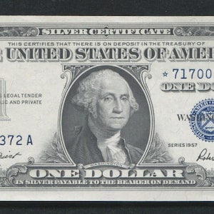 1957 US One Dollar Silver Certificate Note Currency Money w/ George Washington