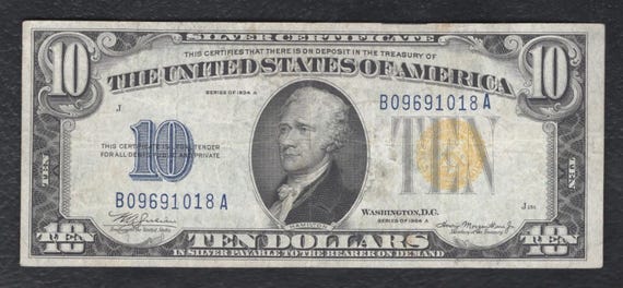 US 1934 10 Dollar North Africa Silver Certificate Currency Money