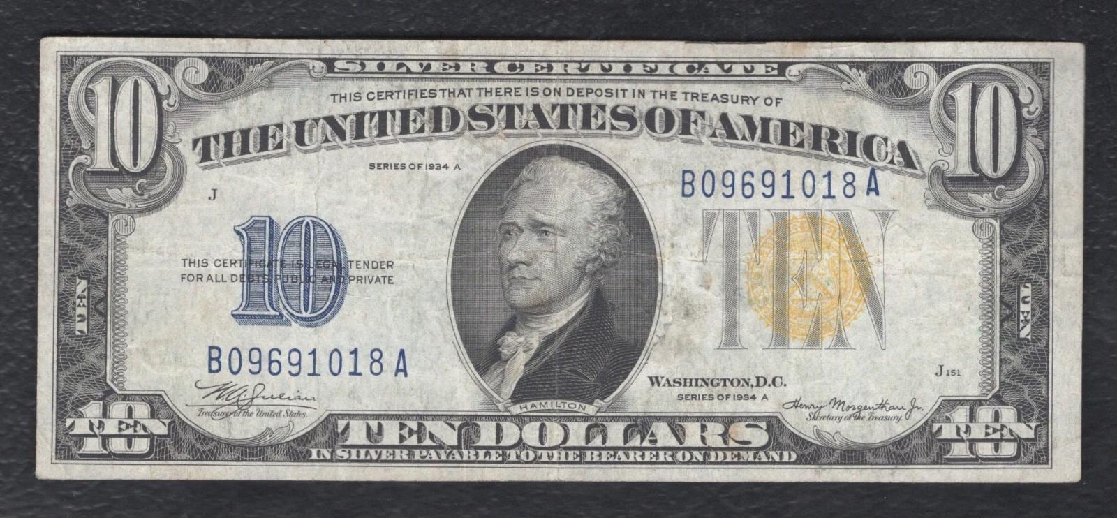 【希少】Death of the Dollar series#10 純銀 US 1934 10 Dollar North Africa Silver Certificate Currency Money