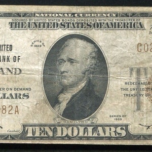 US 1929 Ten Dollar Federal Reserve Bank Note Bill Currency Money w/ Alexander Hamilton