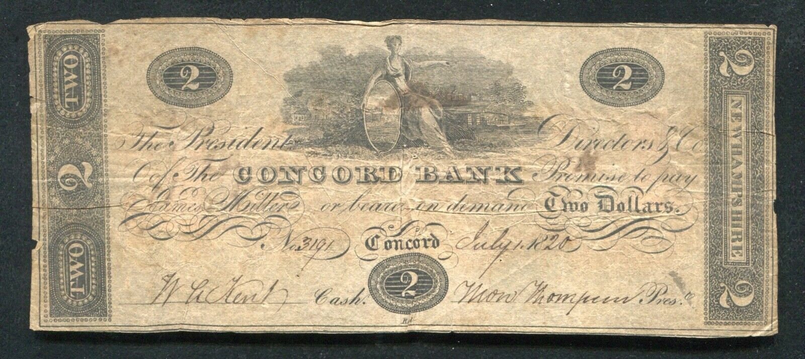 1820s 2 Dollar New Hampshire Bank Note Currency Money Etsy Denmark