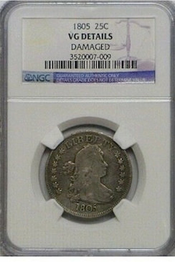1805 25 Cent Draped Bust Quarter Silver Coin Graded Etsy