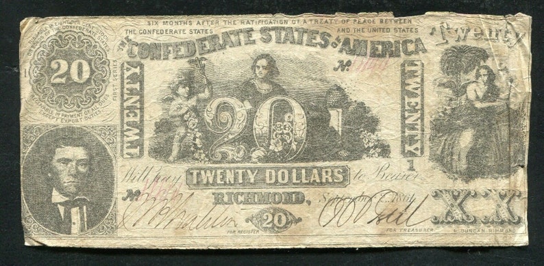 1861 Civil War CSA Confederate States of America 20 Bill image 0