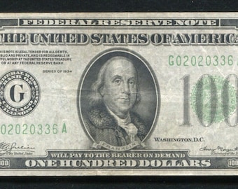 1934 US 100 Dollar Federal Reserve Note Vintage Currency Money w/ Benjamin Franklin