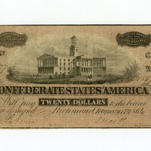 Civil War 1862 CSA Confederate States of America 20 Bill Antique Note Money Currency zdjęcie 1