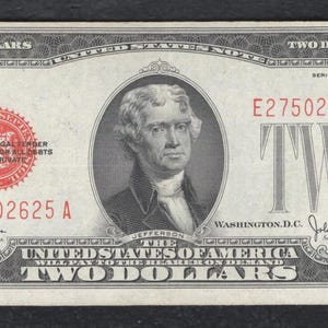 1928 US 2 Dollar Bill Note Money Vintage Currency w/ Thomas Jefferson