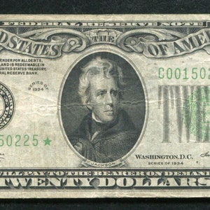 1934 US 20 Dollar Notenbanknote Geld Währung Andrew Jackson