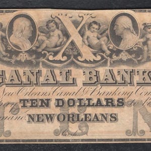 1800s Ten Dollar New Orleans Louisiana Bank Note Money Currency