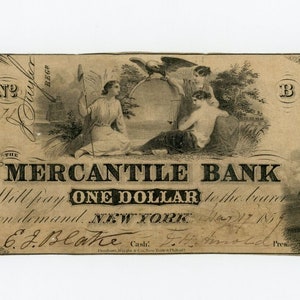 Vor dem Bürgerkrieg Ära 1 Dollar New York Bank Note Bill Antike Währung Geld