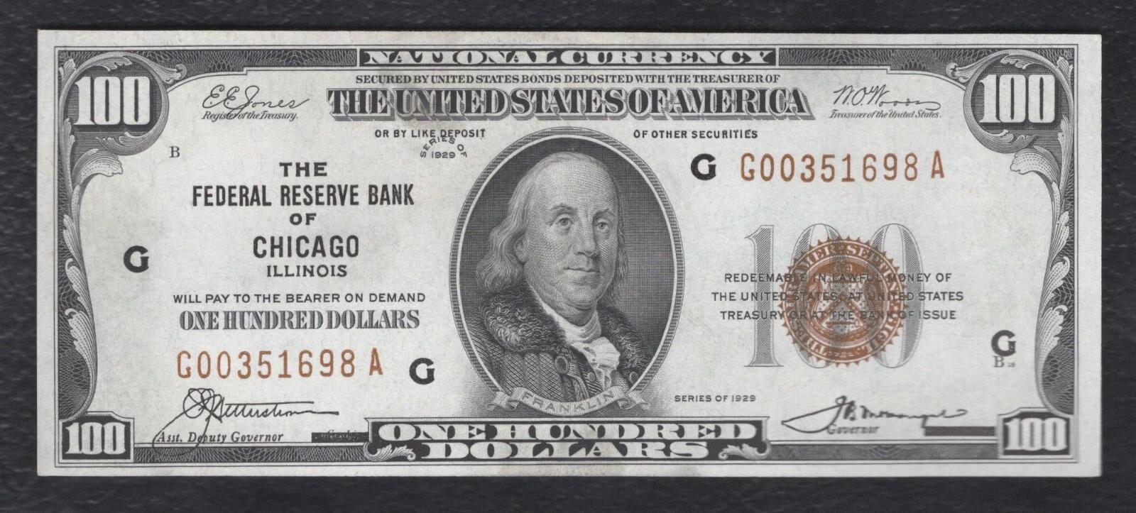 1929年発行の米国100ドル紙幣（ベンジャミン・フランクリン肖像入り
