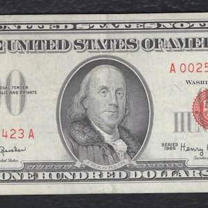 Vietnam War Era 1966 U.S. 100 Dollar Note Money Vintage Currency w/ Benjamin Franklin