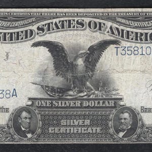 1899 US One Dollar Bill Silver Certificate Antique Money Note Currency image 1