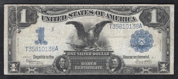 1899 US One Dollar Bill Silver Certificate Antique Money Note Currency