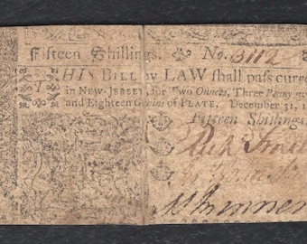 US 1763 New Jersey Colonial Currency Note Antique Money