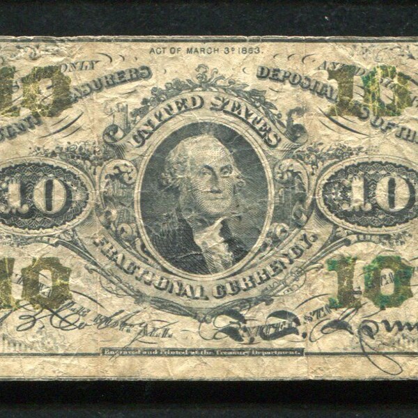 Civil War Era 10 Cent Fractional Currency Note Money
