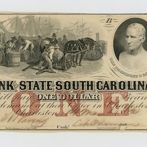 Civil War One Dollar South Carolina Bank Note Money Currency