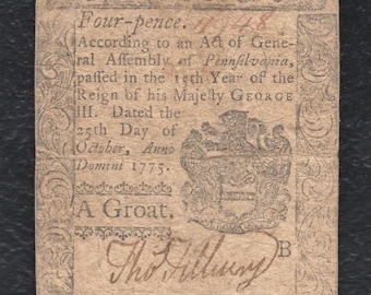 アメリカ独立戦争時代 1775年 ペンシルベニア植民地紙幣