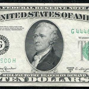 米国 1950 年 10 ドル連邦準備銀行券 通貨 アレクサンダー ハミルトン
