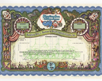 Jaren 1960-70 Ringling Brothers en Barnum &Bailey Circus Stock Certificate