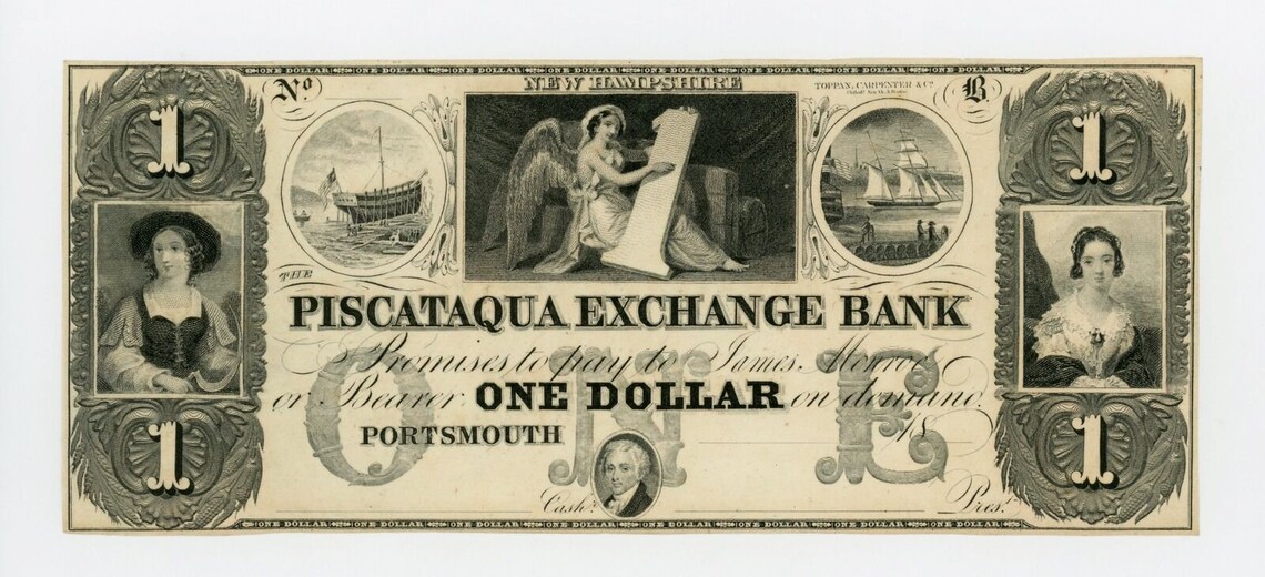1800s Antique One Dollar New Hampshire Bank Note Bill Currency Etsy