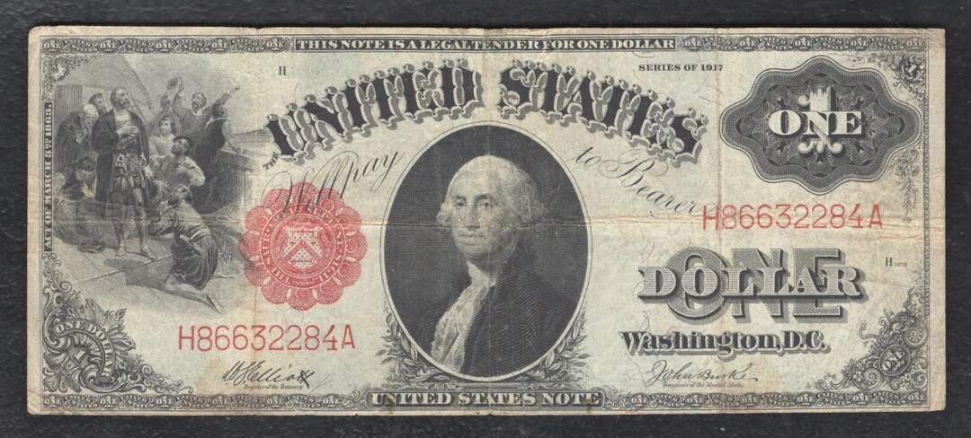 1917 US One Dollar Bill Note Currency Money With George Washington