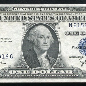 1935 One Dollar  Silver Certificate Currency Note Money George Washington