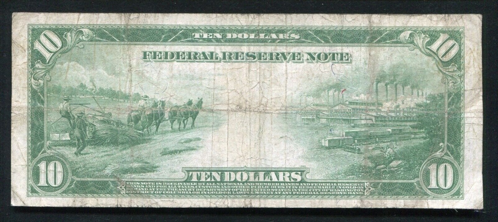 1914 US 10 Dollar Federal Reserve Currency Note Money W/ Andrew Jackson ...