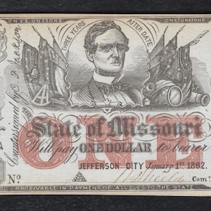 Civil War Era One Dollar Missouri Note Antique Money Currency