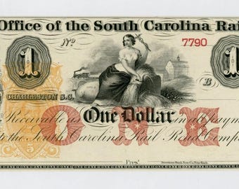 1800s One Dollar South Carolina Rail Road Note Money Currency