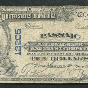 1902 Ten Dollar New Jersey National Bank Note Money Currency