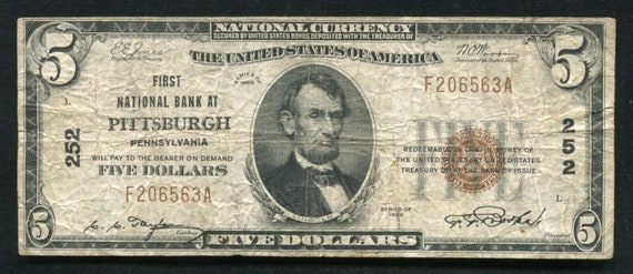 US 1929 5 Dollar National Bank Note With Abraham Lincoln 