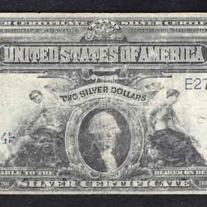 1899 2 Dollar Mini Porthole Silver Certificate Note Money w/ George Washington