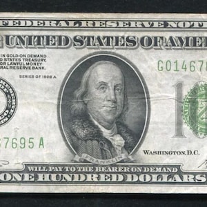 1928 U.S. 100 Dollar Federal Reserve Note Money Vintage Currency w/ Benjamin Franklin