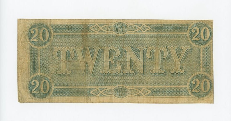 Civil War 1862 CSA Confederate States of America 20 Bill Antique Note Money Currency zdjęcie 2