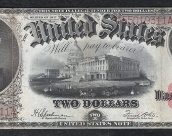 1917年発行の米国2ドル紙幣（トーマス・ジェファーソン肖像入り