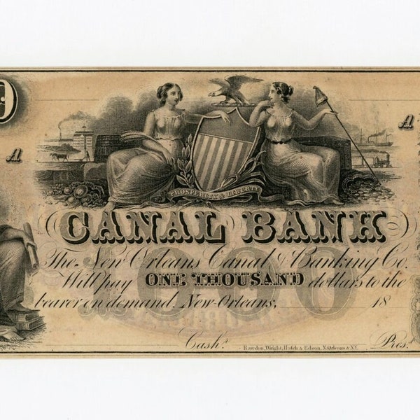 1800s 1000 Dollar New Orleans Louisiana Bank Note Currency Money