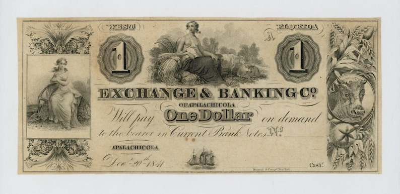 1841 One Dollar Florida Banking Company Note Money Currency image 1