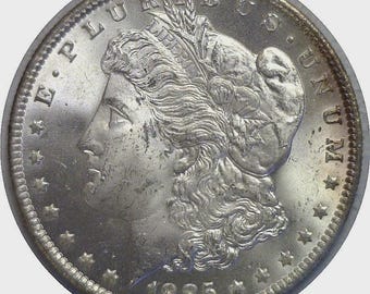 Moeda de prata Morgan de um dólar dos EUA de 1885